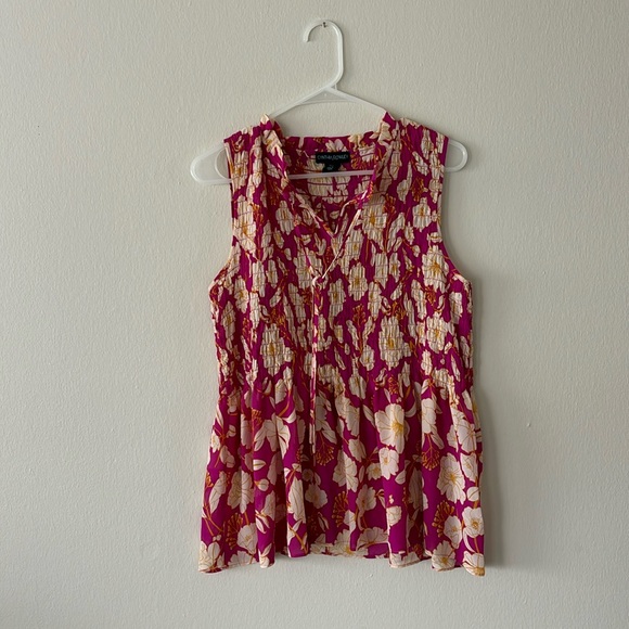 Cynthia Rowley Tops - Cynthia Rowley Smocked Floral Print Sleeveless Blouse